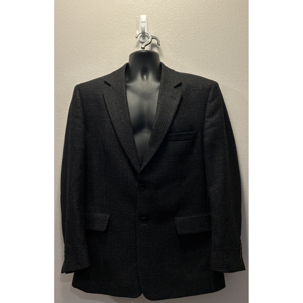 RBM Collection 40R Sport‎ Coat 100% Wool Houndstooth Black Two Button